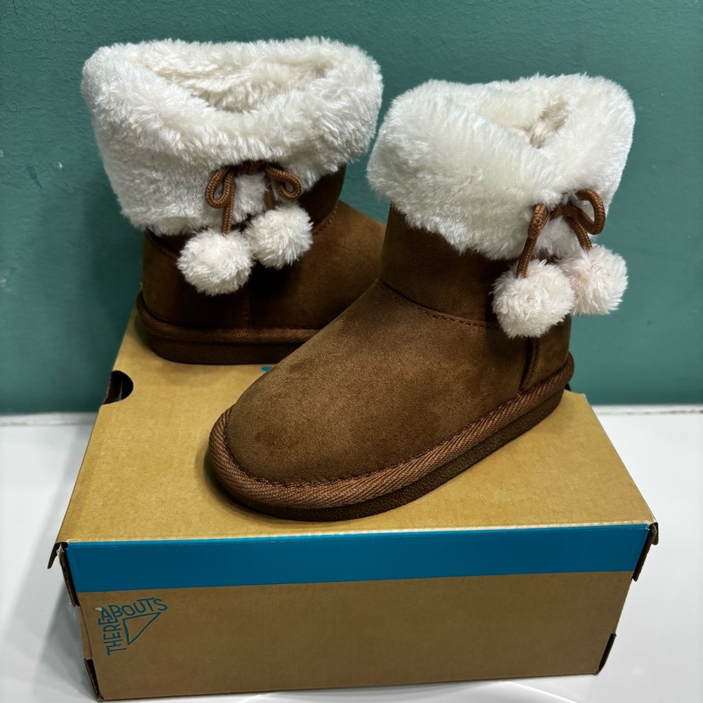 New Thereabouts Size 6 Toddler Brown Faux Fur Trim Shearling Style Boots